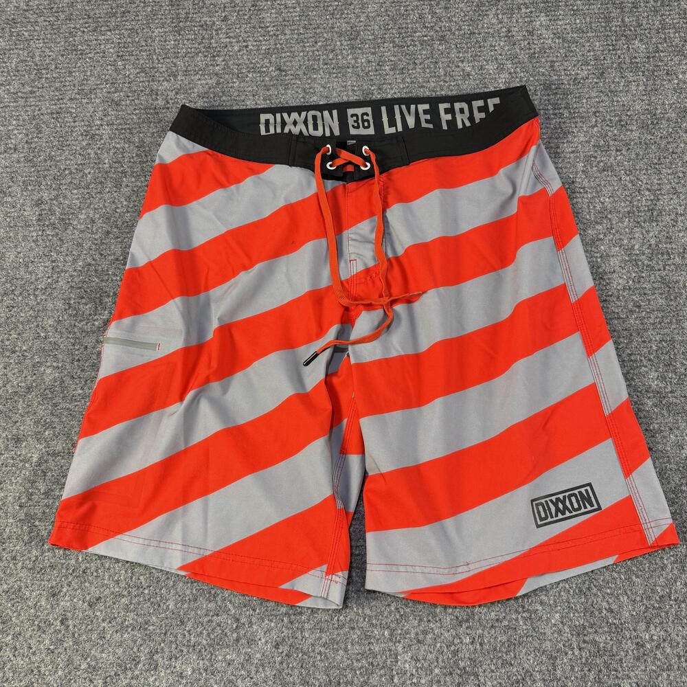 Dixxon Board Shorts Mens 36 Red Gray Striped Swim Trunks Live Free Boardshorts